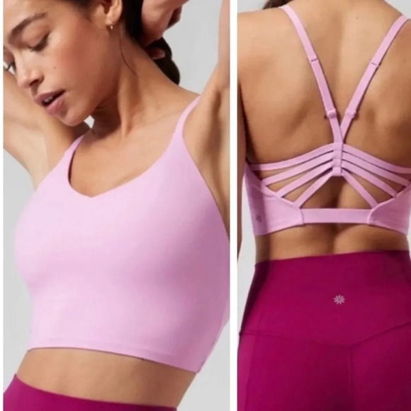 Athleta Elation Strappy Crop Quartz Pink Sports Bra Tank Top D-DD - Picture 1 of 9